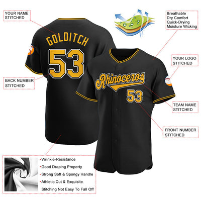 Custom Black Gold-White Authentic Baseball Jersey - Owls Matrix LTD