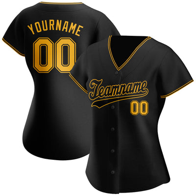 Custom Black Gold-Black Authentic Baseball Jersey - Owls Matrix LTD