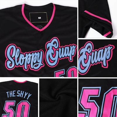 Custom Black Pink-Light Blue Authentic American Flag Fashion Baseball Jersey - Owls Matrix LTD