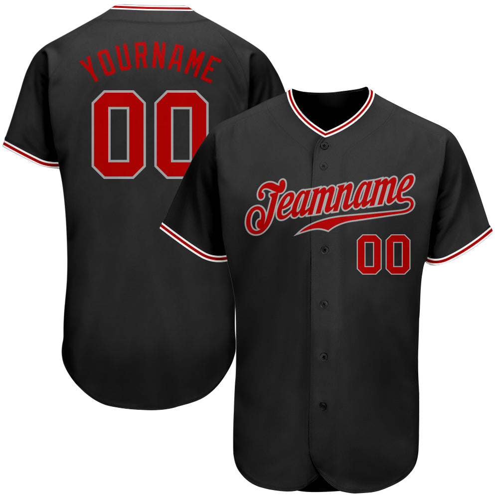Custom Black Red-Gray Authentic Baseball Jersey - Owls Matrix LTD
