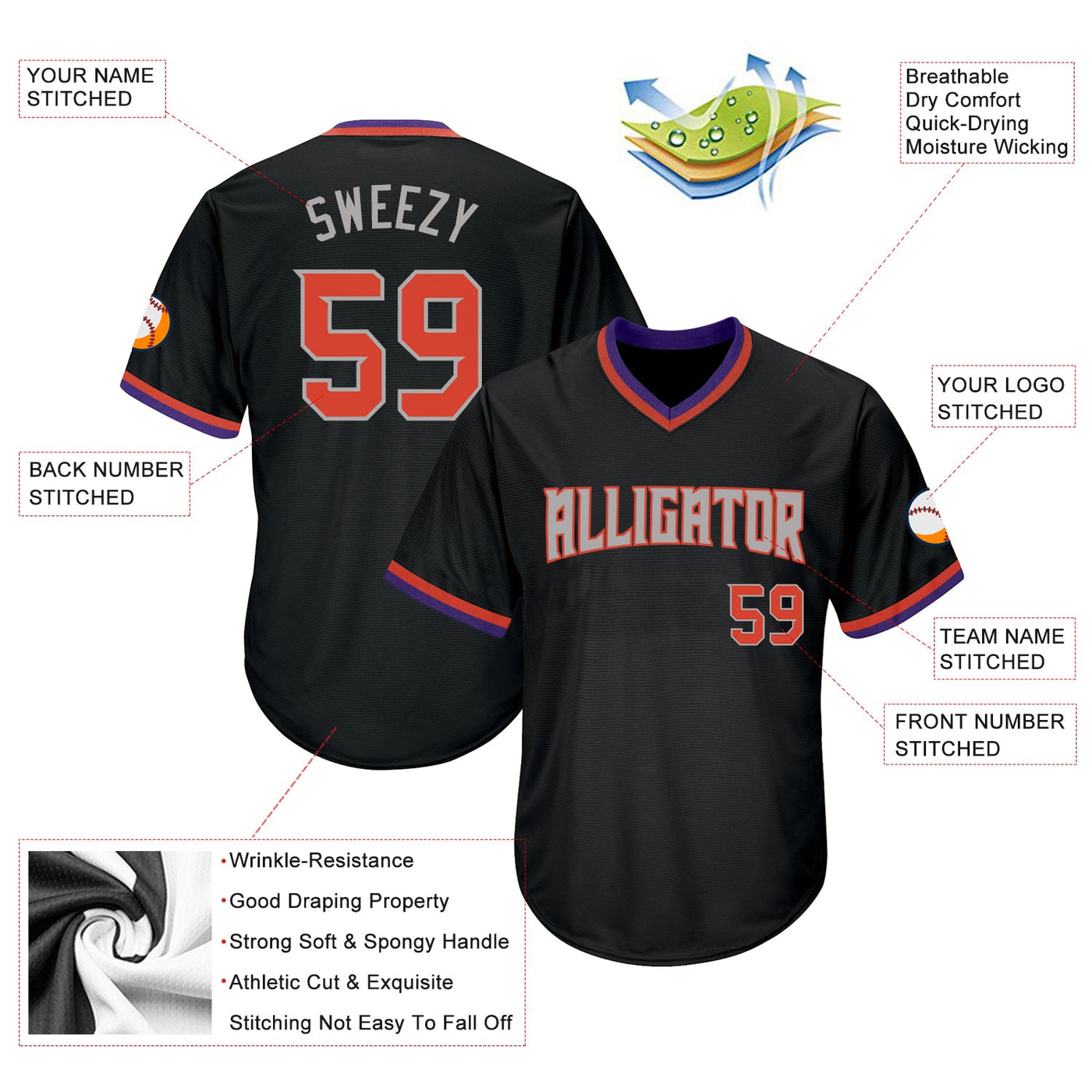 Custom Black Orange-Gray Authentic Throwback Rib-Knit Baseball Jersey Shirt - Owls Matrix LTD