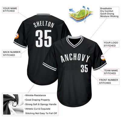 Custom Black White Authentic Throwback Rib-Knit Baseball Jersey Shirt - Owls Matrix LTD