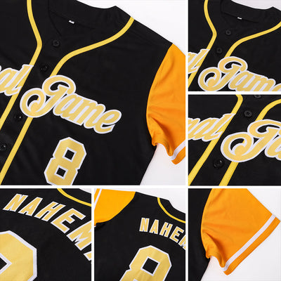 Custom Black Gold-White Authentic Two Tone Baseball Jersey - Owls Matrix LTD