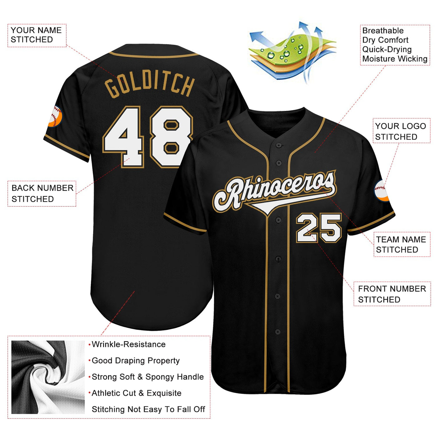 Custom Black White-Old Gold Authentic Baseball Jersey - Owls Matrix LTD