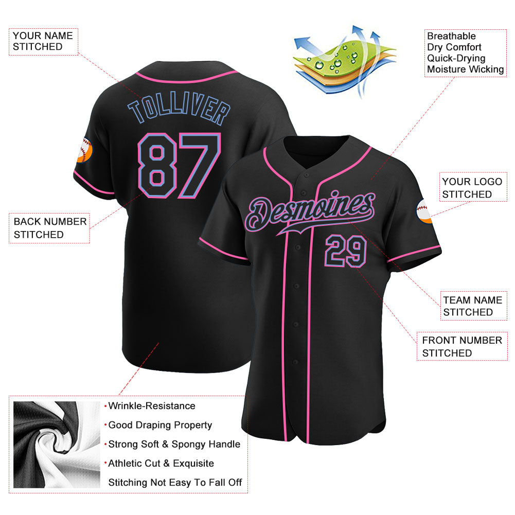 Custom Black Black-Pink Authentic Baseball Jersey - Owls Matrix LTD