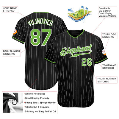 Custom Black White Pinstripe Neon Green-White Authentic Baseball Jersey - Owls Matrix LTD