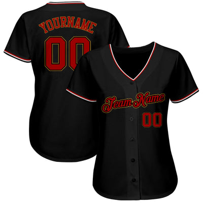 Custom Black Red-Old Gold Authentic Baseball Jersey - Owls Matrix LTD