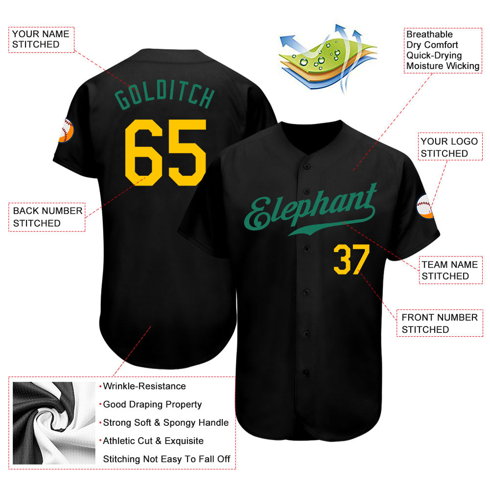 Custom Black Gold-Kelly Green Authentic Baseball Jersey - Owls Matrix LTD