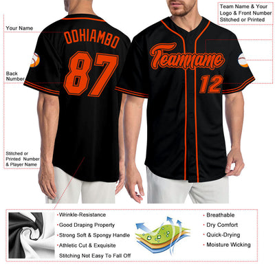 Custom Black Orange-Black Authentic Baseball Jersey - Owls Matrix LTD