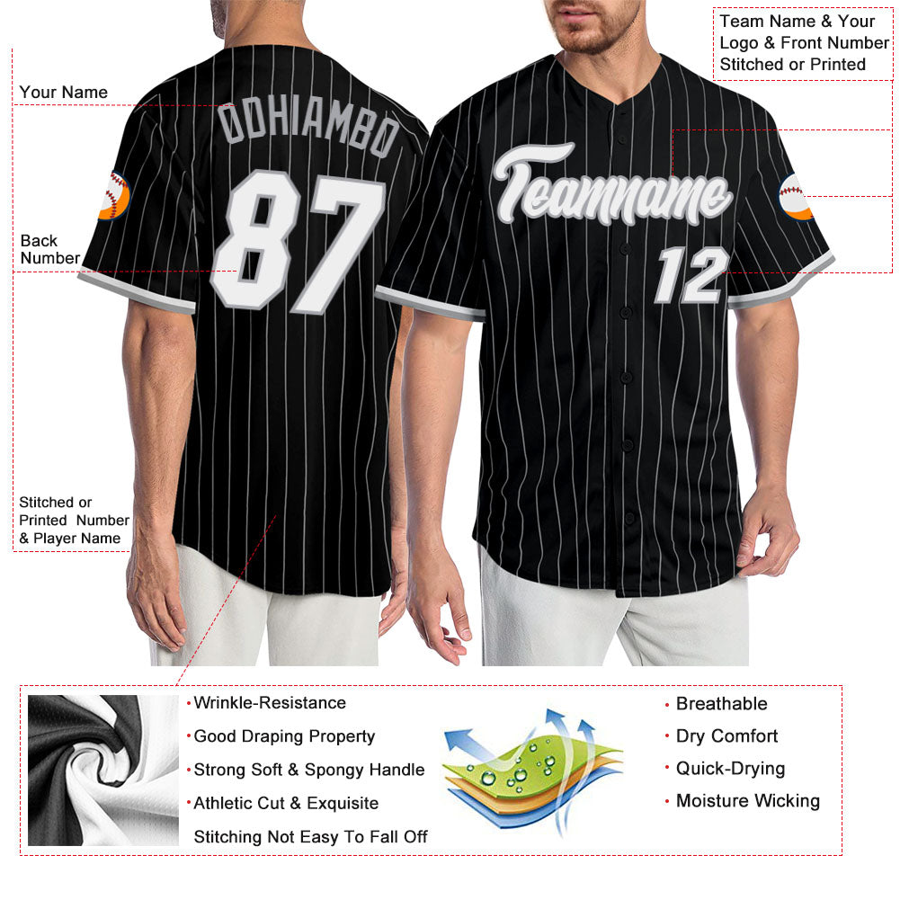 Custom Black Gray Pinstripe White-Gray Authentic Baseball Jersey - Owls Matrix LTD