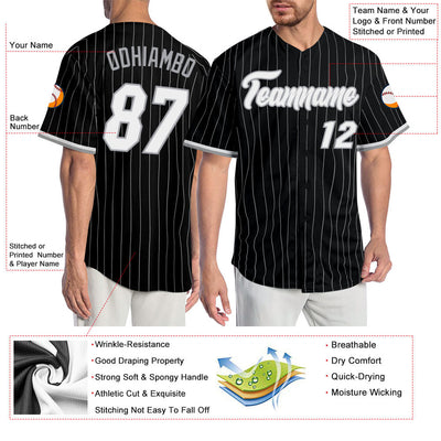 Custom Black Gray Pinstripe White-Gray Authentic Baseball Jersey - Owls Matrix LTD