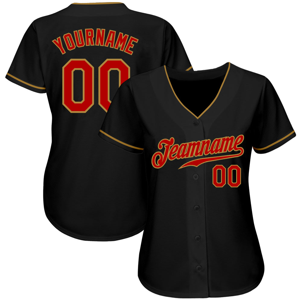Custom Black Red-Old Gold Authentic Baseball Jersey - Owls Matrix LTD