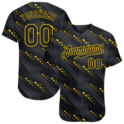 Custom Black Black-Gold 3D Pattern Design Authentic Baseball Jersey - Owls Matrix LTD