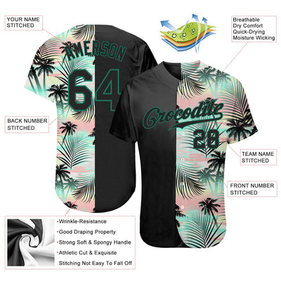 Custom Black Black-Kelly Green 3D Pattern Design Tropical Palm Leaves Authentic Baseball Jersey - Owls Matrix LTD