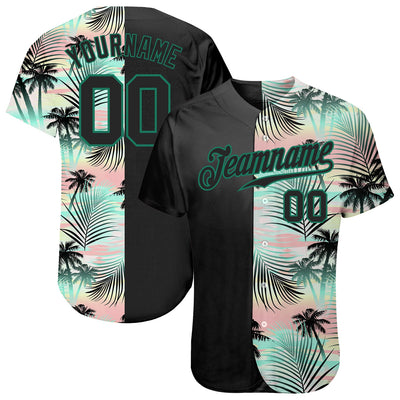 Custom Black Black-Kelly Green 3D Pattern Design Tropical Palm Leaves Authentic Baseball Jersey - Owls Matrix LTD