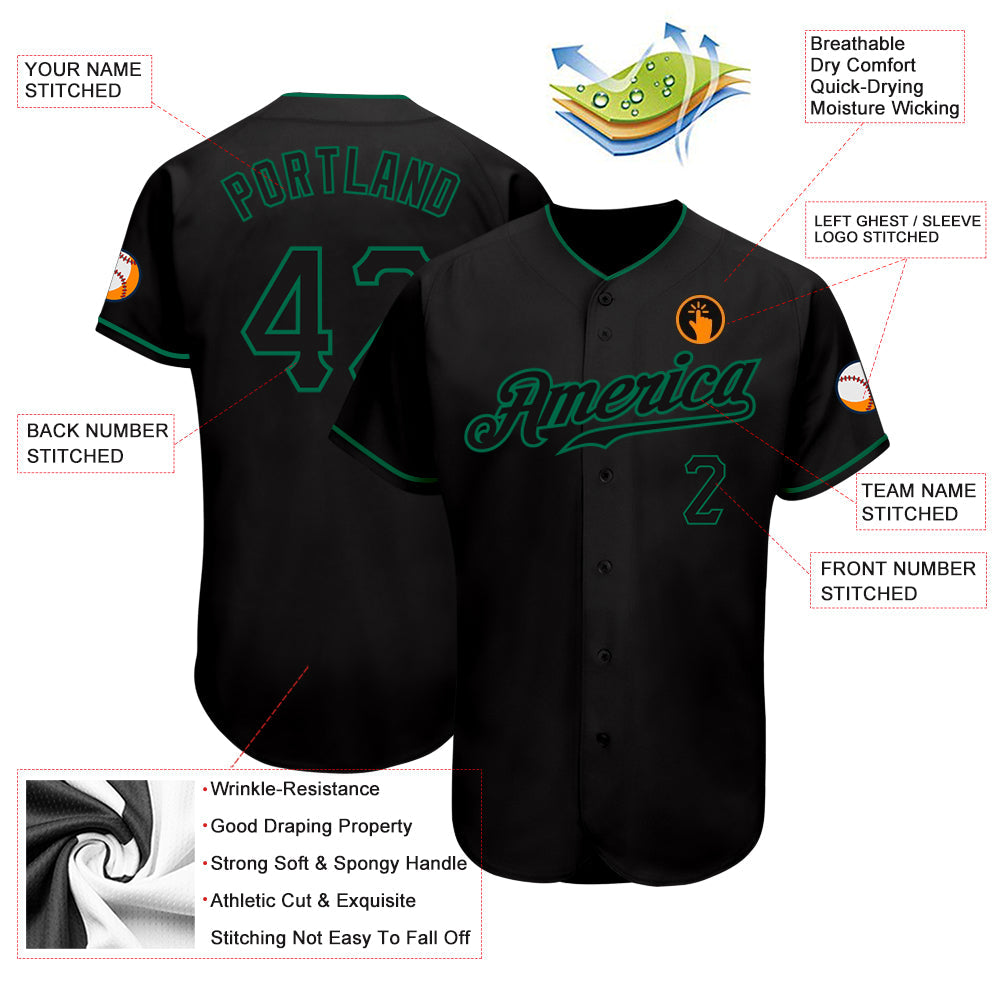 Custom Black Black-Kelly Green Authentic Baseball Jersey - Owls Matrix LTD