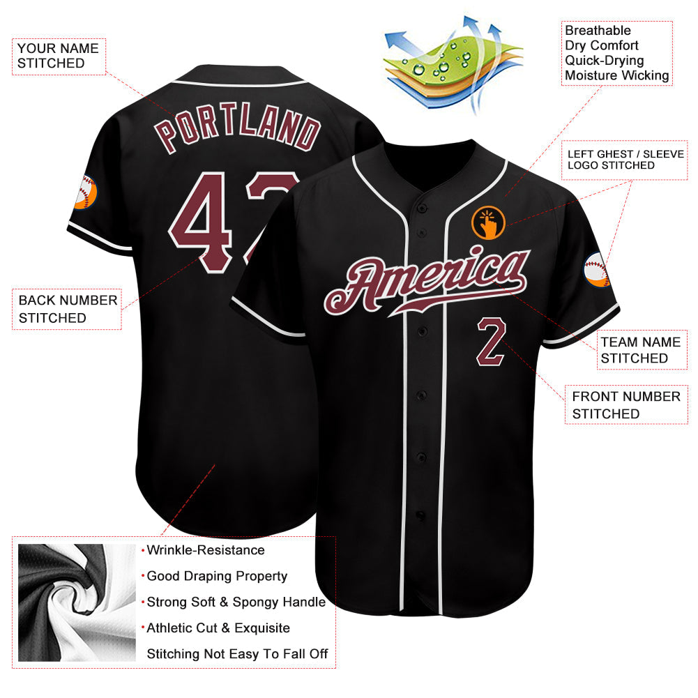 Custom Black Burgundy-White Authentic Baseball Jersey - Owls Matrix LTD