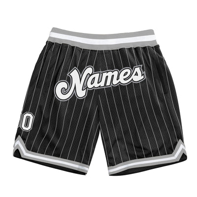 Custom Black White Pinstripe White-Silver Gray Authentic Basketball Shorts