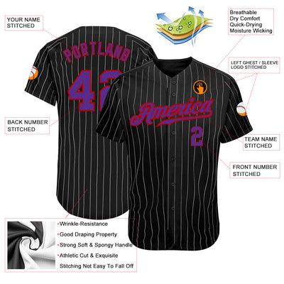 Custom Black Gray Pinstripe Purple-Red Authentic Baseball Jersey - Owls Matrix LTD