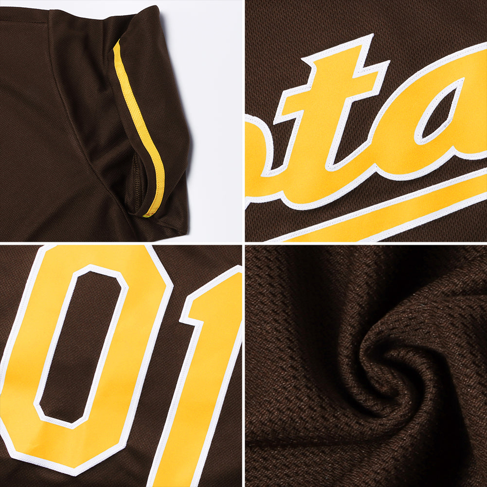 Custom Brown Gold-White Authentic Throwback Rib-Knit Baseball Jersey Shirt - Owls Matrix LTD