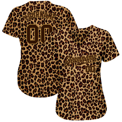 Custom Brown Brown-Old Gold 3D Pattern Design Leopard Authentic Baseball Jersey - Owls Matrix LTD