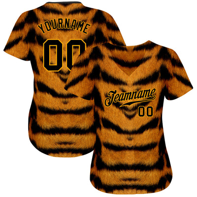 Custom Brown Black-Gold 3D Pattern Design Tiger Authentic Baseball Jersey - Owls Matrix LTD