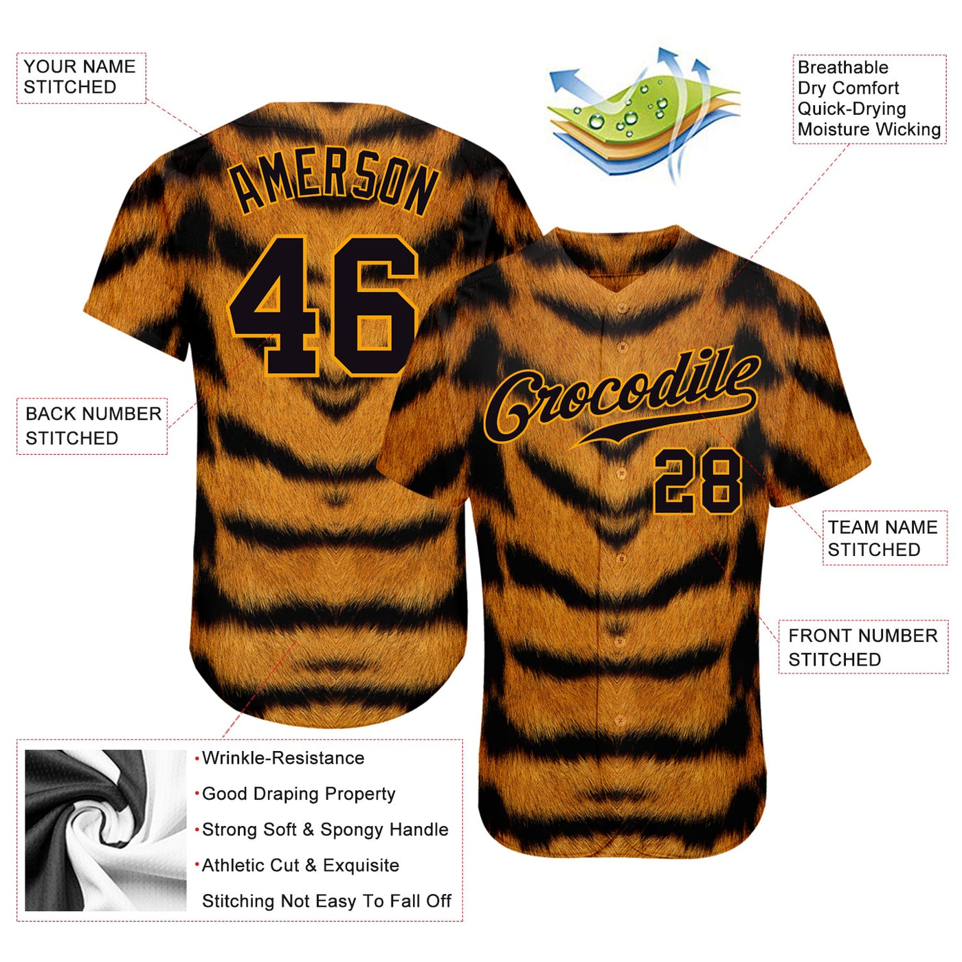 Custom Brown Black-Gold 3D Pattern Design Tiger Authentic Baseball Jersey - Owls Matrix LTD
