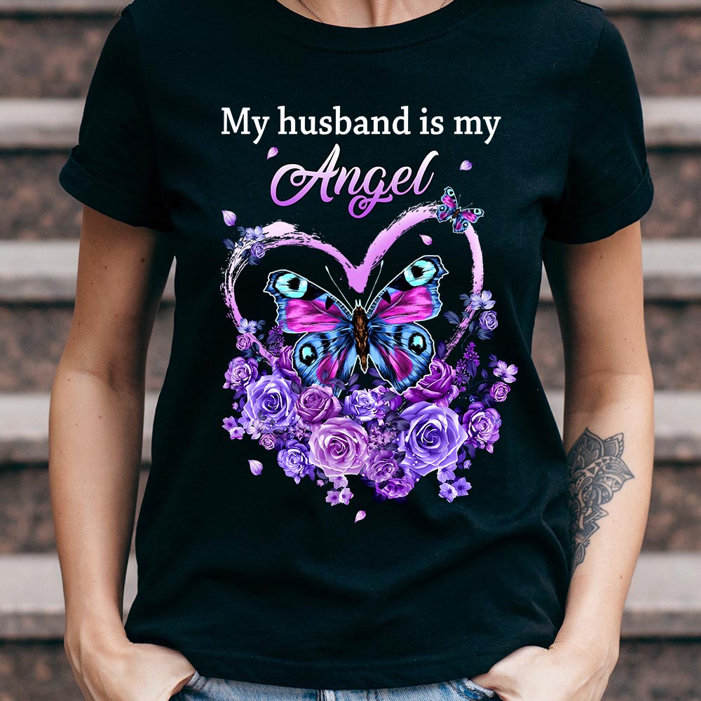 Butterfly My Husband Is My Angel NNRZ2403009Y Dark Classic T Shirt