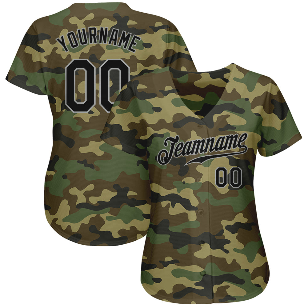 Custom Camo Black-Gray Authentic Salute To Service Baseball Jersey - Owls Matrix LTD