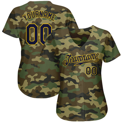 Custom Camo Navy-Gold Authentic Baseball Jersey - Owls Matrix LTD