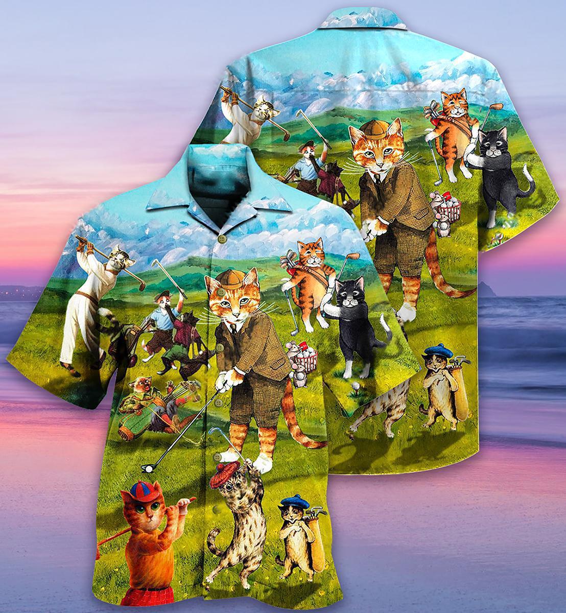 Golf Cats That What I Do I Play Golf And I Know Thing - Hawaiian Shirt - Owls Matrix LTD