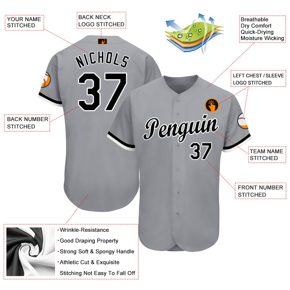 Custom Gray Black-White Baseball Jersey - Owls Matrix LTD