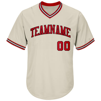 Custom Cream Red-Black Authentic Throwback Rib-Knit Baseball Jersey Shirt - Owls Matrix LTD