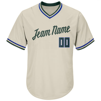 Custom Cream Hunter Green-Royal Authentic Throwback Rib-Knit Baseball Jersey Shirt - Owls Matrix LTD