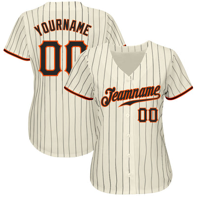 Custom Cream Black Pinstripe Black-Orange Authentic Baseball Jersey - Owls Matrix LTD