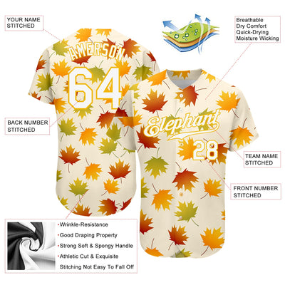 Custom Cream White-Gold 3D Pattern Design Maple Leaf Authentic Baseball Jersey - Owls Matrix LTD