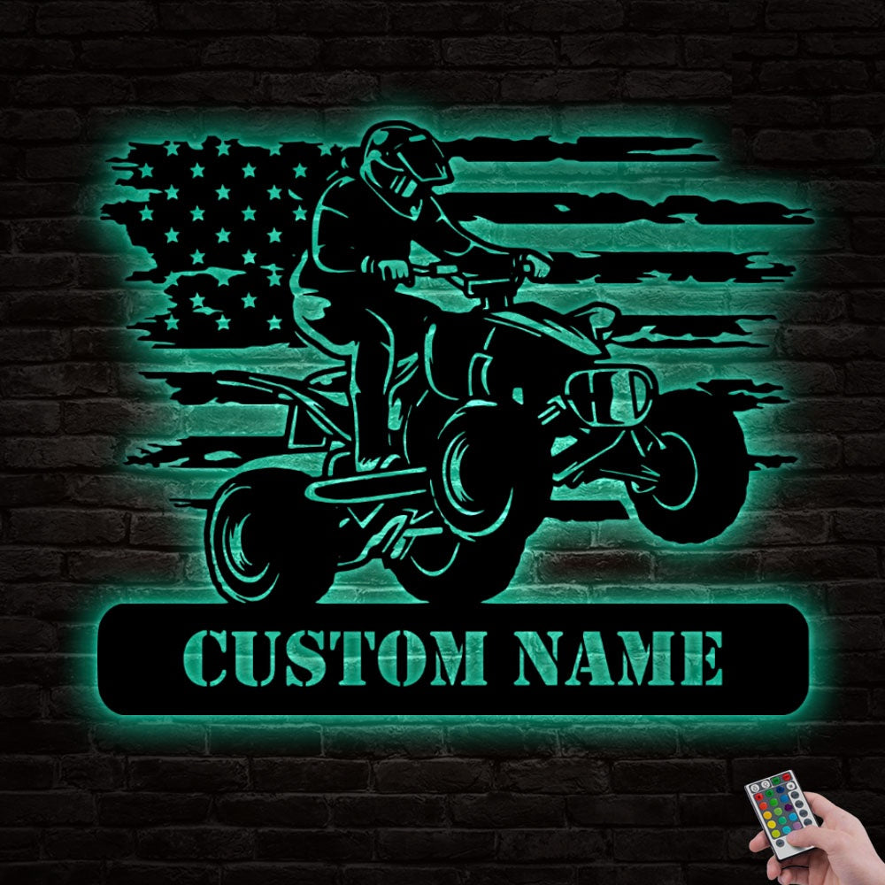 Motorcycle American Flag Personalized - Led Light Metal - Owls Matrix LTD