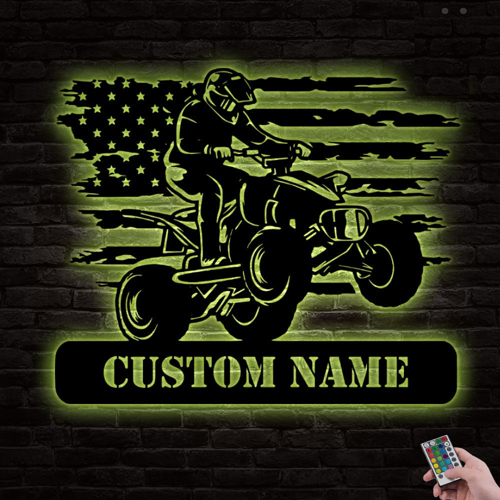 12"x12" Motorcycle American Flag Personalized - Led Light Metal - Owls Matrix LTD