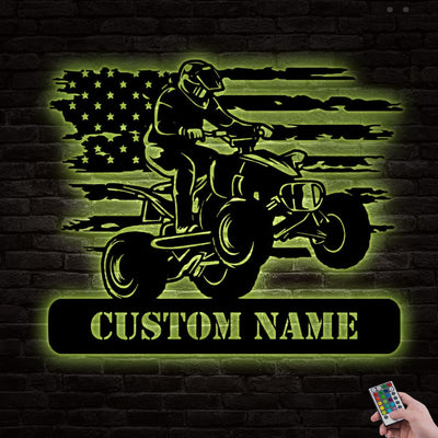 12"x12" Motorcycle American Flag Personalized - Led Light Metal - Owls Matrix LTD