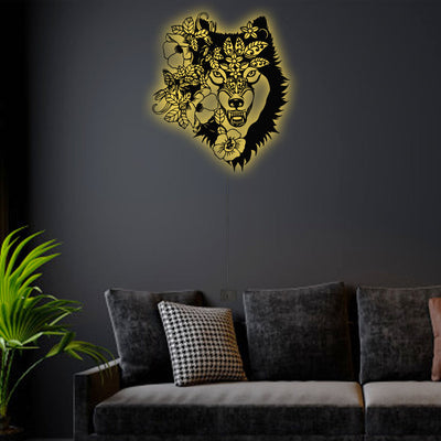 12"x12" Wolf Floral So Cool So Lovely - Led Light Metal - Owls Matrix LTD