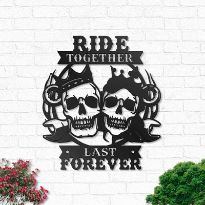 Skull Biker Couple Ride Together Last Forever Motorcycle - Led Light Metal - Owls Matrix LTD