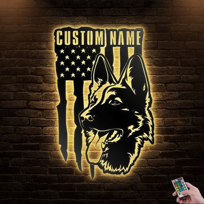 US Flag German Shepherd Personalized - Led Light Metal - Owls Matrix LTD
