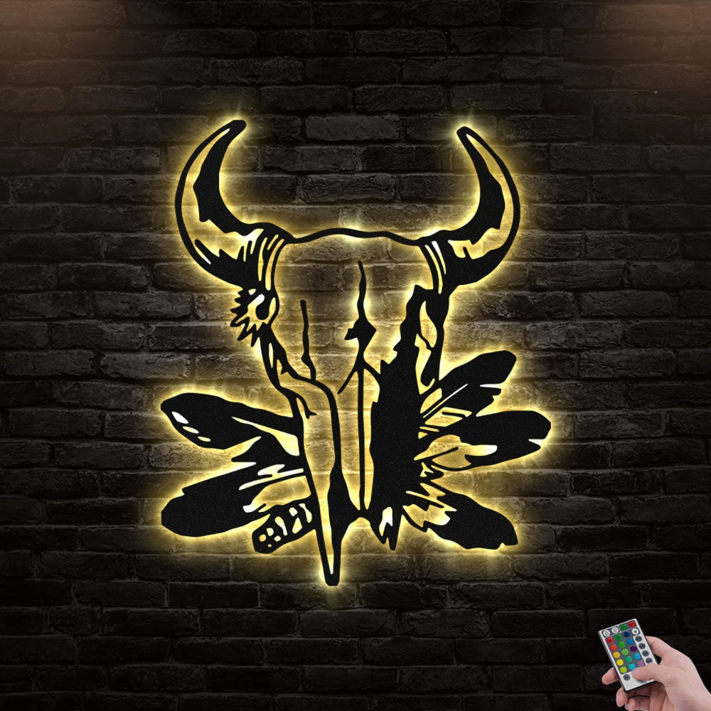 12"x12" Bull Skull Art Style - Led Light Metal - Owls Matrix LTD