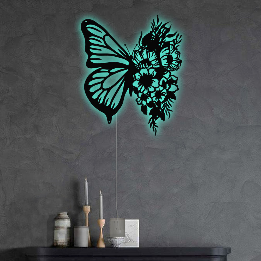 Butterfly Flowers In The Garden - Led Light Metal - Owls Matrix LTD