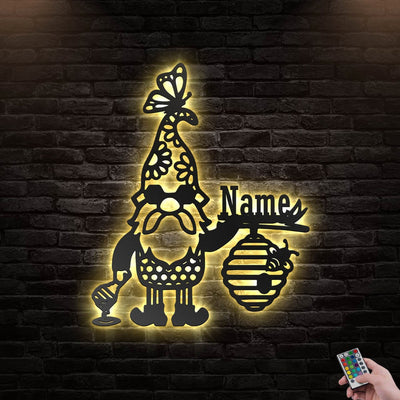 12"x12" Bee Gnome Honey Personalized - Led Light Metal - Owls Matrix LTD