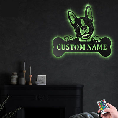 Boston Terrier Dog Led Lights Metal Wall Art Personalized - Led Light Metal - Owls Matrix LTD