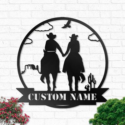 Cowboy And Cowgirl Couple Family Personalized - Led Light Metal - Owls Matrix LTD
