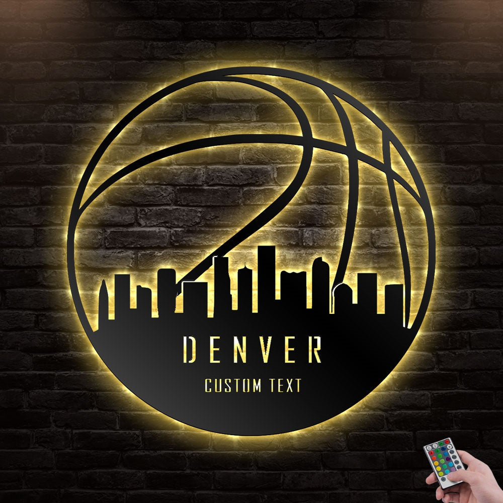 12"x12" Basketball Denver Personalized - Led Light Metal - Owls Matrix LTD