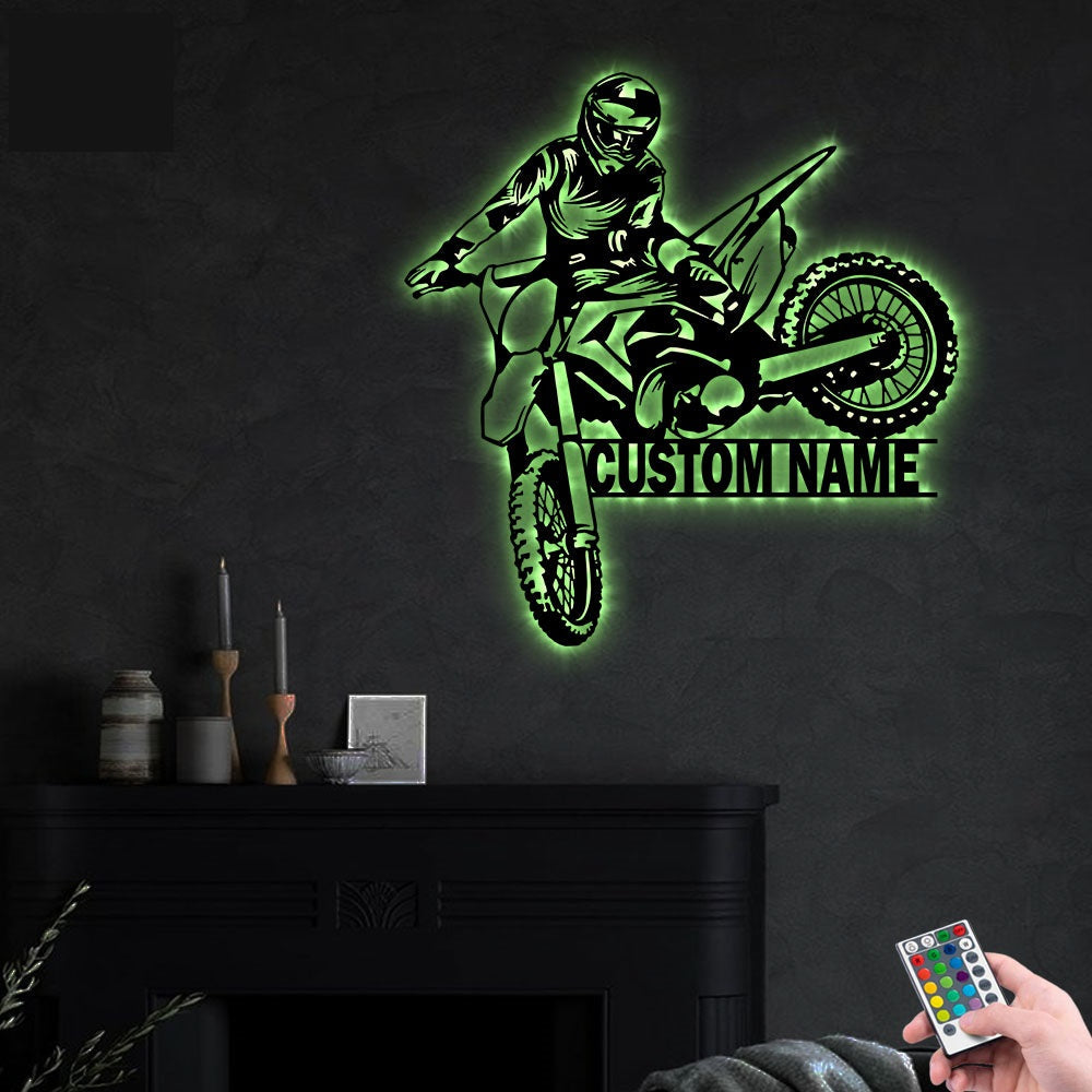 Motorcycle Dirt Bike Rider Personalized - Led Light Metal - Owls Matrix LTD