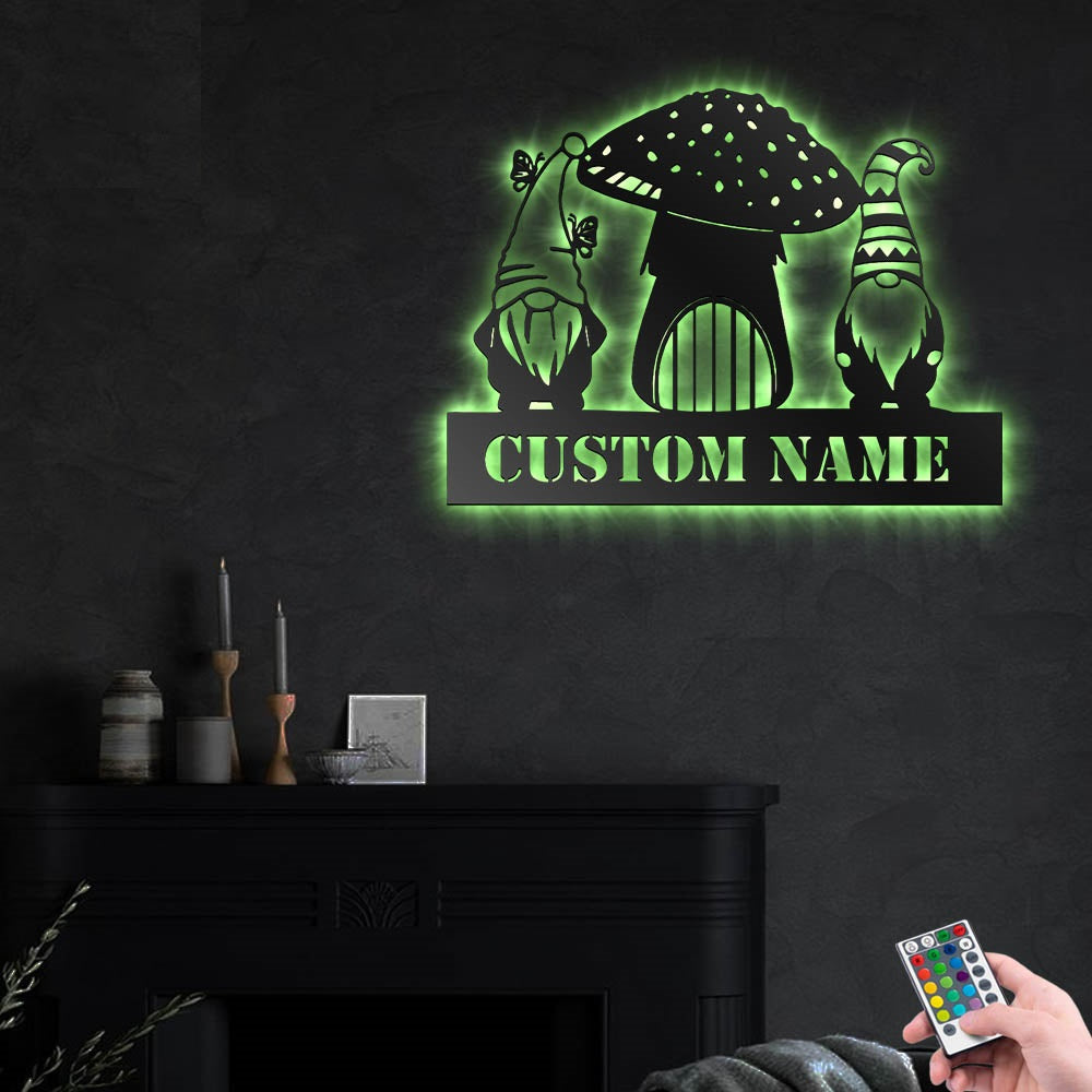 Gnome Gnome Mushroom Personalized - Led Light Metal - Owls Matrix LTD